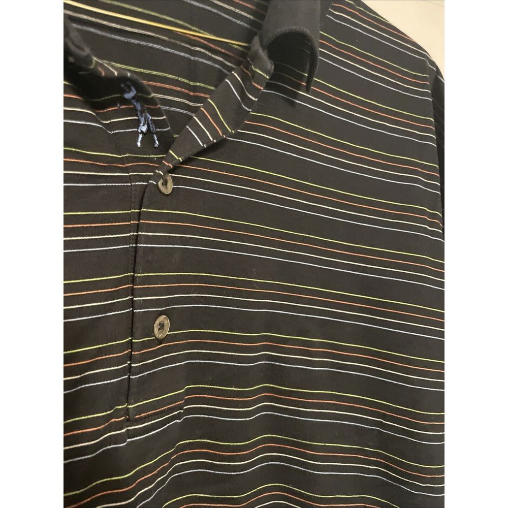 Bobby Jones Black Striped Golf Polo Cotton Button Down Collared Large - Picture 2 of 6